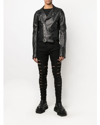 schwarze und weiße bedruckte enge Jeans von Rick Owens