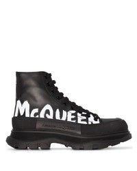 schwarze und weiße bedruckte hohe Sneakers aus Leder von Alexander McQueen