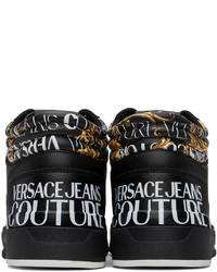 schwarze und weiße bedruckte hohe Sneakers aus Leder von VERSACE JEANS COUTURE