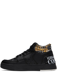 schwarze und weiße bedruckte hohe Sneakers aus Leder von VERSACE JEANS COUTURE