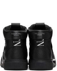 schwarze und weiße bedruckte hohe Sneakers aus Leder von Valentino Garavani