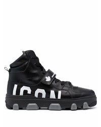 schwarze und weiße bedruckte hohe Sneakers aus Leder von DSQUARED2