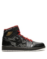 schwarze und weiße bedruckte hohe Sneakers aus Leder von Jordan