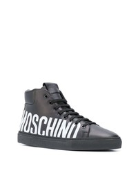 schwarze und weiße bedruckte hohe Sneakers aus Leder von Moschino