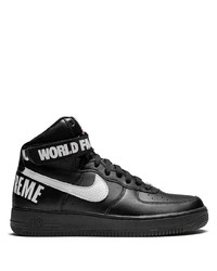 schwarze und weiße bedruckte hohe Sneakers aus Leder von Nike