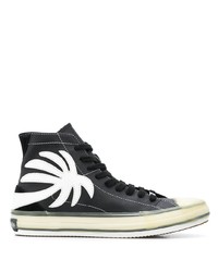 schwarze und weiße bedruckte hohe Sneakers aus Leder von Palm Angels