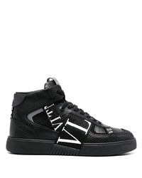 schwarze und weiße bedruckte hohe Sneakers aus Leder von Valentino Garavani