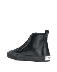 schwarze und weiße bedruckte hohe Sneakers aus Leder von Valentino Garavani