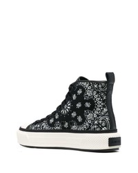 schwarze und weiße bedruckte hohe Sneakers aus Segeltuch von Amiri