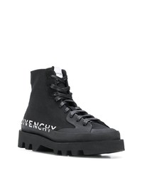 schwarze und weiße bedruckte hohe Sneakers aus Segeltuch von Givenchy