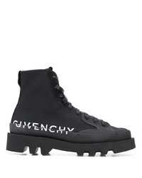 schwarze und weiße bedruckte hohe Sneakers aus Segeltuch von Givenchy