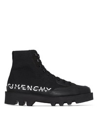 schwarze und weiße bedruckte hohe Sneakers aus Segeltuch von Givenchy