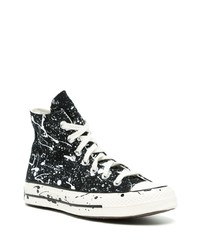 schwarze und weiße bedruckte hohe Sneakers aus Segeltuch von Converse