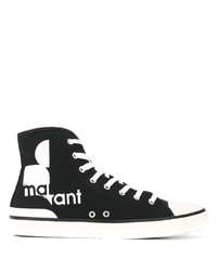 schwarze und weiße bedruckte hohe Sneakers aus Segeltuch von Isabel Marant