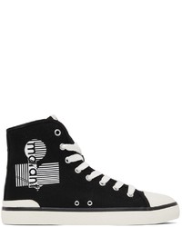 schwarze und weiße bedruckte hohe Sneakers aus Segeltuch von Isabel Marant