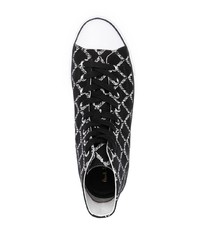 schwarze und weiße bedruckte hohe Sneakers aus Segeltuch von Paul Smith