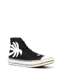 schwarze und weiße bedruckte hohe Sneakers aus Segeltuch von Palm Angels