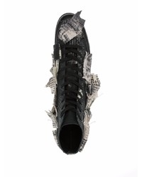schwarze und weiße bedruckte hohe Sneakers aus Segeltuch von Yohji Yamamoto