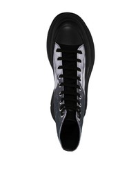 schwarze und weiße bedruckte hohe Sneakers aus Segeltuch von Alexander McQueen