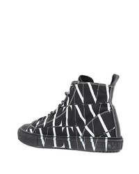 schwarze und weiße bedruckte hohe Sneakers aus Segeltuch von Valentino Garavani