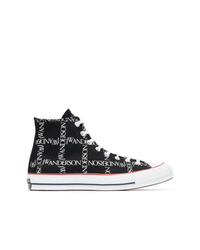 schwarze und weiße bedruckte hohe Sneakers von Converse X JW Anderson