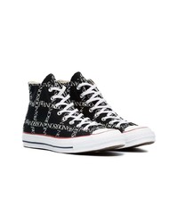 schwarze und weiße bedruckte hohe Sneakers von Converse X JW Anderson