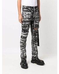 schwarze und weiße bedruckte Jeans von Rick Owens