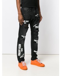 schwarze und weiße bedruckte Jeans von Philipp Plein