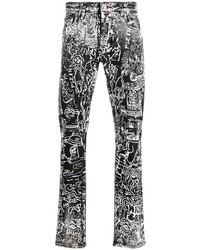 schwarze und weiße bedruckte Jeans von Philipp Plein
