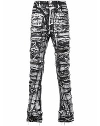 schwarze und weiße bedruckte Jeans von Rick Owens