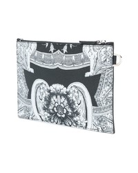 schwarze und weiße bedruckte Leder Clutch Handtasche von Versace
