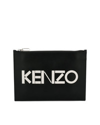 schwarze und weiße bedruckte Leder Clutch Handtasche von Kenzo