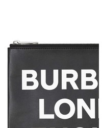 schwarze und weiße bedruckte Leder Clutch Handtasche von Burberry