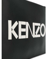 schwarze und weiße bedruckte Leder Clutch Handtasche von Kenzo