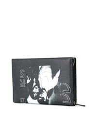 schwarze und weiße bedruckte Leder Clutch Handtasche von Raf Simons