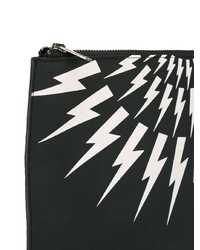 schwarze und weiße bedruckte Leder Clutch Handtasche von Neil Barrett