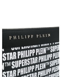 schwarze und weiße bedruckte Leder Clutch Handtasche von Philipp Plein