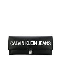 schwarze und weiße bedruckte Leder Clutch von Calvin Klein Jeans