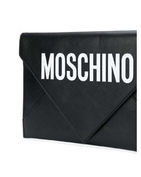 schwarze und weiße bedruckte Leder Clutch von Moschino