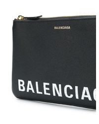 schwarze und weiße bedruckte Leder Clutch von Balenciaga