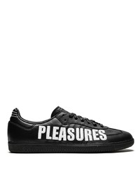 schwarze und weiße bedruckte Leder niedrige Sneakers von adidas