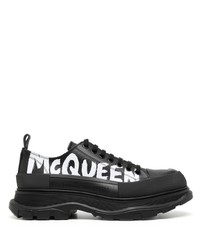 schwarze und weiße bedruckte Leder niedrige Sneakers von Alexander McQueen