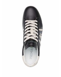 schwarze und weiße bedruckte Leder niedrige Sneakers von Premiata