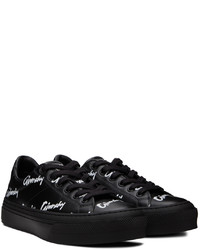 schwarze und weiße bedruckte Leder niedrige Sneakers von Givenchy