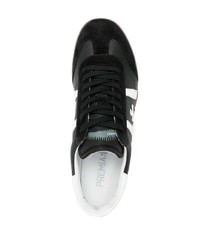 schwarze und weiße bedruckte Leder niedrige Sneakers von Premiata