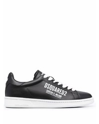 schwarze und weiße bedruckte Leder niedrige Sneakers von DSQUARED2