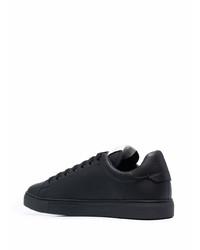 schwarze und weiße bedruckte Leder niedrige Sneakers von Emporio Armani