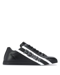 schwarze und weiße bedruckte Leder niedrige Sneakers von Fendi