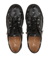 schwarze und weiße bedruckte Leder niedrige Sneakers von Giuseppe Zanotti
