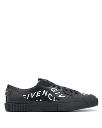 schwarze und weiße bedruckte Leder niedrige Sneakers von Givenchy